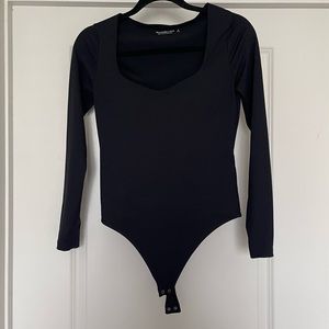 A&F Soft AF Black Long Sleeve Bodysuit, Size Small